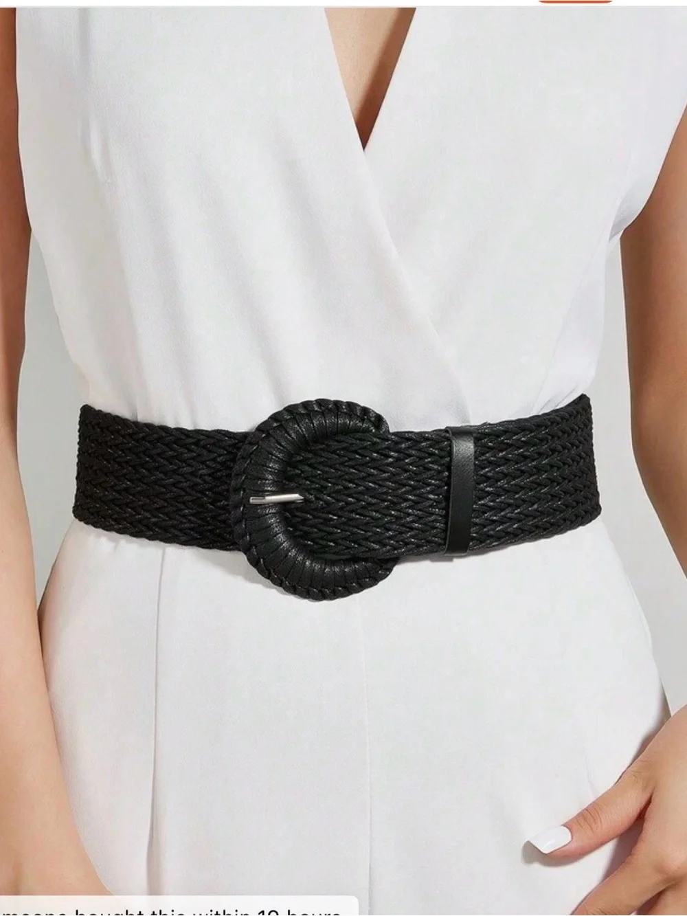 NEW Black Braided Waist Belt with Round Wrapped Buckle